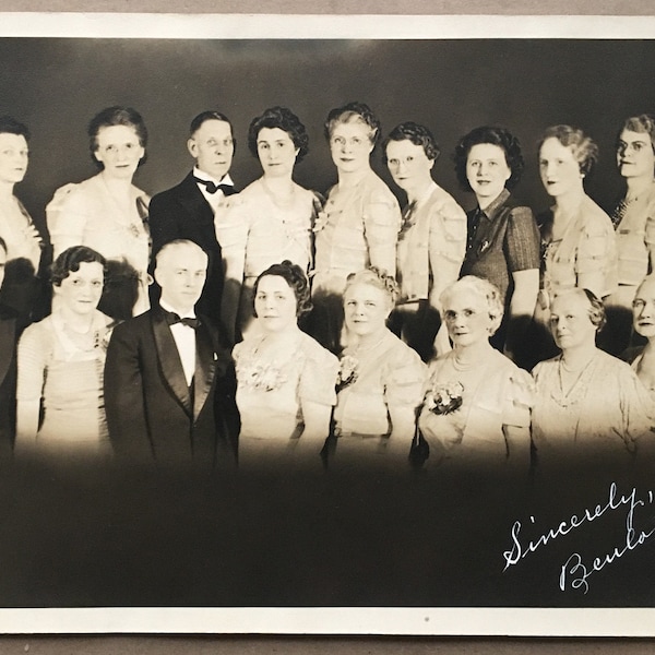 Authentic 1940 Vintage Signed Group Photo, Formal Dress  | Junk Journal Smash Book Scrapbooking Collage Mixed Media Collectible