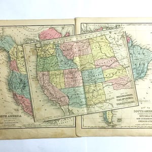 1866 Copper Plate Maps North America, South America, KS, OR, CA, Territories | Disbound | Antique Mitchell's System of Modern Geography