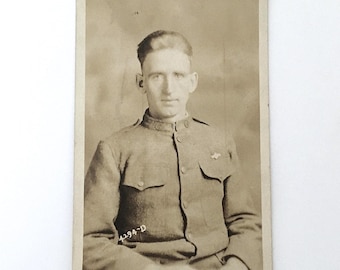 Authentic WWI Real Photo Postcard (RPPC) UNSENT, Identified Soldier in Uniform, Doughboy | Antique Collectible, Frameable