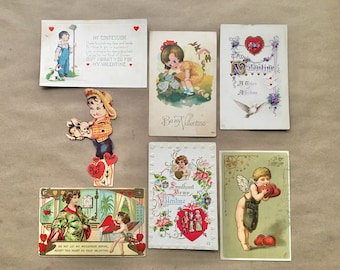 Authentic Antique Valentines Postcards, 1909-1924, Hand Curated | Junk Journal Collage Decoupage Scrapbook Mixed Media Card Making