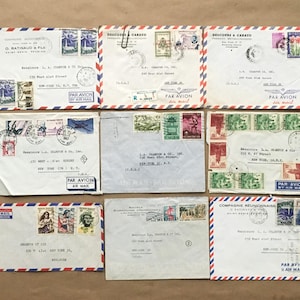Vintage Air Mail Envelopes Bundle, 1960s Midcentury International Canceled Stamps, France, Cambodia, New York City | Junk Journal Smash Book