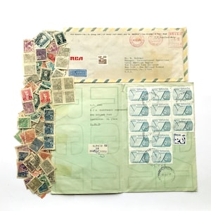 100+ Vintage Brazil Stamps, Connected & Single, RCA Envelopes, Postmarks, Hand Curated | Collector, Craft Supplies, Gift for Crafter