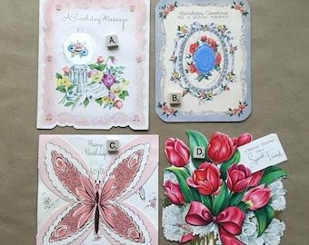 Vintage Birthday Cards, Vintage Greeting Cards | Authentic Die Cuts, Blue Cameo, Butterfly, Flowers, Roses | Junk Journal Smash Book +