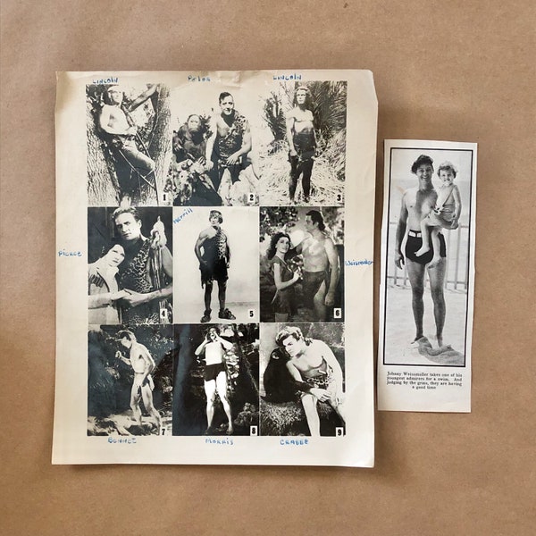 Tarzan Compilation Photograph, Johnny Weismuller Tarzan Magazine Clipping | 1918-1939 Tarzans, Old Movies, Gift Under 10 Dollars