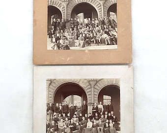 2 Antique Group Photos Pre-1910 Cabinet Cards, Black and White Neutral Pictures, School Students? | Craft Supplies, Collectible, Frameable