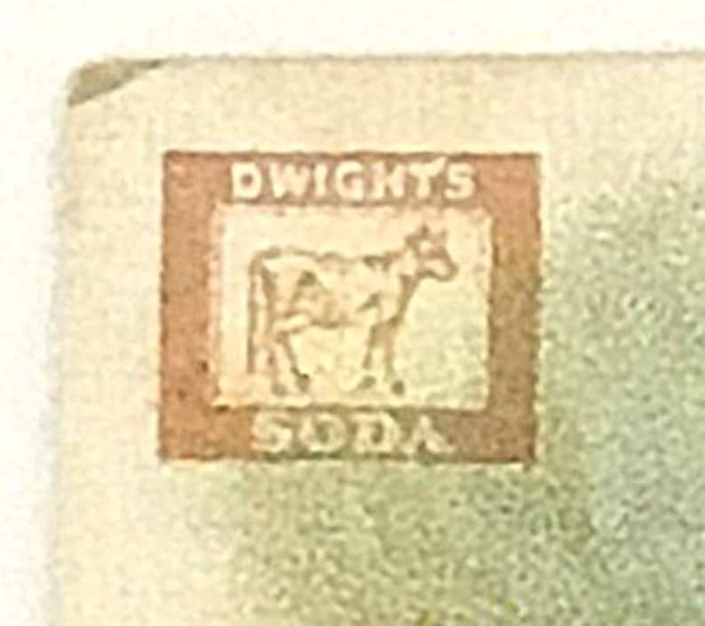 Closeup of Dwight's Soda logo on the trade cards.