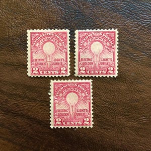 1929  Electric Light Bulb Golden Jubilee, Vintage USA Stamps, Hand Curated | Stamp Collector, Gift for Crafter, Paper Crafts