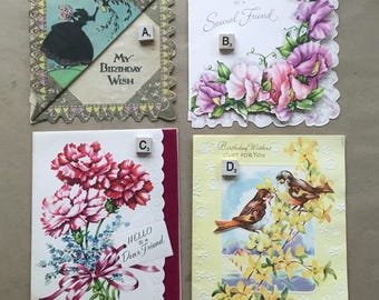 Vintage Birthday Cards, Authentic Vintage Greeting Cards, Signed | Die Cuts, Birds, Flowers, Embossed | Junk Journal Smash Book Mixed Media+