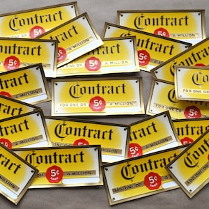 20 Contract Cigar Box Labels, New Unused, Embossed, Yellow, Gold, Black, Red | Junk Journal Smash Books Scrapbook Card Making Collage