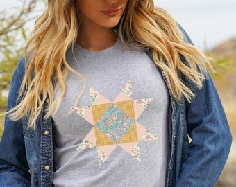Quilt Block Tee Shirt, Quilting Tee Shirt, Cottagecore Shirt, Gift for Quilter, Crafter's Shirt, Missouri Star Quilt Block, Gift for Mom