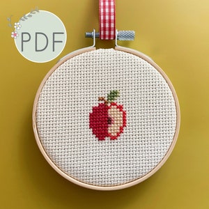 Cross Stitch PDF Pattern for Beginners, Instant Download, Easy Embroidery, Hand Sewing for Kids, Starter Project, Apple Stitch, Teacher Gift