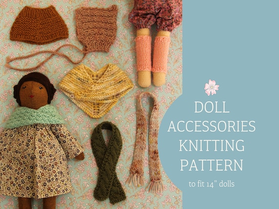 Doll Accessories Knitting Pattern, Doll Clothes Pattern PDF, Knitted Doll Scarf Cowl Legwarmers Shrug Pattern, Alicia Paulson Posie