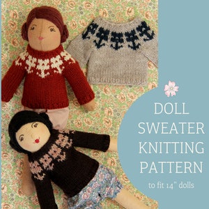 Doll Sweater Knitting Pattern, Doll Clothes Pattern PDF, Knitted Doll Pullover Pattern, Alicia Paulson Posie Little Flower Doll Sweater PDF