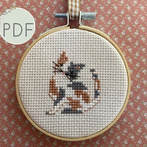 Cross Stitch PDF Pattern for Beginners, Cat Mom Gift, Easy Embroidery, Hand Stitching for Kids, Starter Project, Kitten Embroidery, Kitty