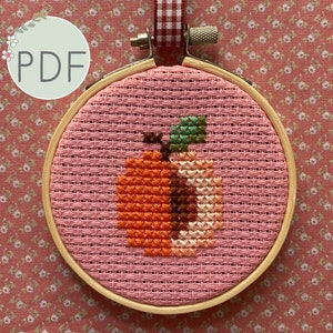 Cross Stitch PDF Pattern for Beginners, Instant Download, Easy Embroidery, Hand Embroidery for Kids, Starter Project, Peach Embroidery