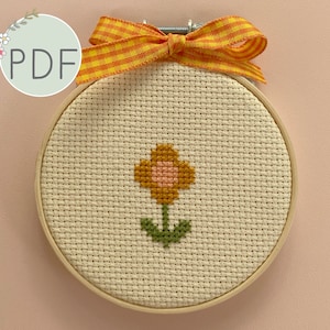 Cross Stitch PDF Pattern for Beginners, Instant Download, Easy Embroidery, Hand Embroidery for Kids, Starter Project, Flower Cross Stitch