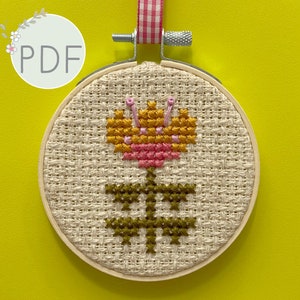 Cross Stitch PDF Pattern for Beginners, Instant Download, Easy Embroidery, Hand Embroidery for Kids, Starter Project, Mod Flower XStitch