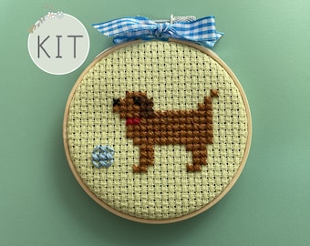 Kids Cross Stitch Kit, Montessori Sewing Kit, Waldorf Sewing Kit, Dog Embroidery Kit, Dog Mom Gift, Dog Cross Stitch Beginner, New Dog Gift