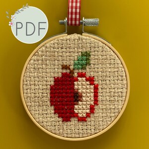 Cross Stitch PDF Pattern for Beginners, Instant Download, Easy Embroidery, Hand Embroidery for Kids, Starter Project, Apple Cross Stitch