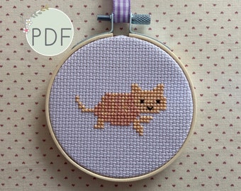 Cross Stitch PDF Pattern for Beginners, Instant Download, Easy Embroidery, Hand Embroidery for Kids, Starter Project, Cat Embroidery, Kitty