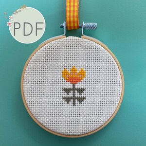 Cross Stitch PDF Pattern for Beginners, Instant Download, Easy Embroidery, Hand Embroidery for Kids, Starter Project, Flower Cross Stitch