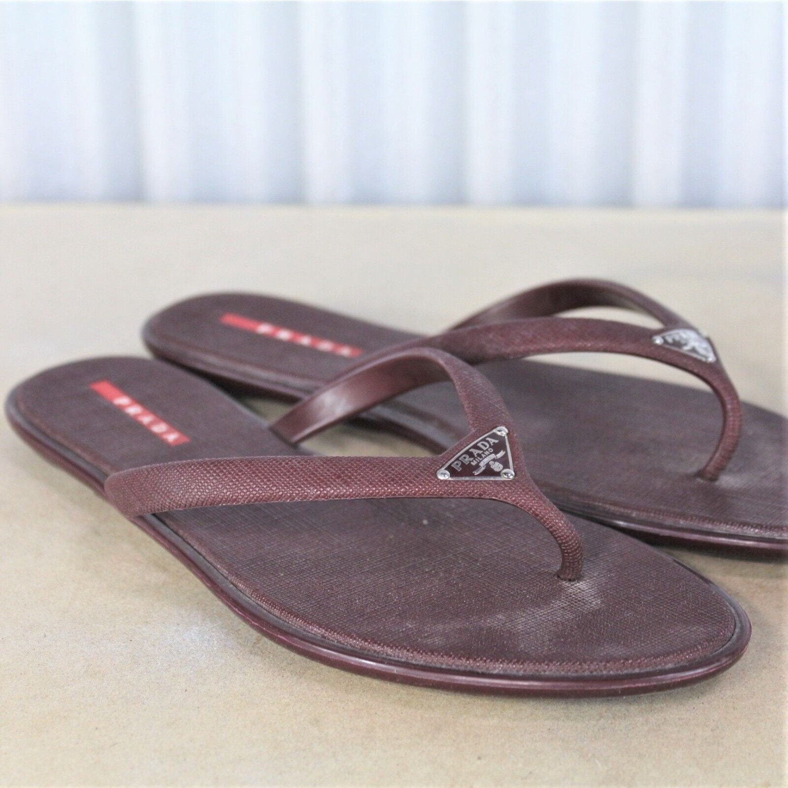 Prada Milano Burgundy Saffiano Leather Flip Flops Women's - Etsy