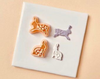 Bunny rabbit #1 (floral version) polymer clay cutter