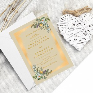 Wildflower Wedding Invitation with Gold Foil, Daisy flower Invitation, Editable Invitstion, Downloadable Invitation, Invitation Template