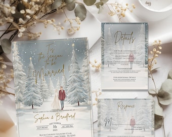 Weihnachtshochzeitseinladung, 3-teiliges Set Winterhochzeitseinladung, Hochzeitseinladung Urlaub, Hochzeit einladen, herunterladbar, bearbeitbar