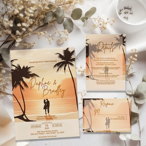 Beach Wedding Invitation, Palm Tree Wedding Invite, Destination Beach Wedding, Tropical Wedding Invite, Editable, Downloadable Invitation