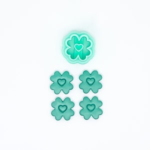 Stud Heart Stamped in Clover tapered clay cutter | St. Patrick&#39;s Irish Lucky  Love Spring Jewelry Making Polymer Clay | 4 Sizes | No. 0.28