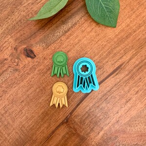 St. Patrick&#39;s Day Lucky Medal with Clover Clay Cutter | Shamrock Award Ribbon | Polymer Clay Cutter | St. Patrick’s Day | 3 Sizes | No. 021