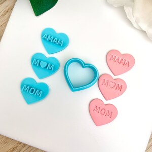 Set of Mom Heart Stamp Clay Cutters| Polymer Clay Cutter | Mother’s Day Clay Cutters| MOM & MAMA | Full Set of 4 | 3 Sizes | No. 047
