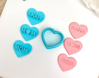 Set of Mom Heart Stamp Clay Cutters| Polymer Clay Cutter | Mother’s Day Clay Cutters| MOM & MAMA | Full Set of 4 | 3 Sizes | No. 047