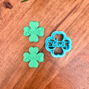 LUCKY Four-Leaf Clover Clay Cutter | Cursive Clover | Polymer Clay Cutter | St. Patrick’s Day | 3 Sizes | No. 015