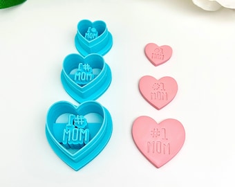 Heart #1 Mom Clay Cutter | Polymer Clay Cutter | Mother’s Day Clay Cutter | No. 1 Mom | 4 Sizes | No. 069