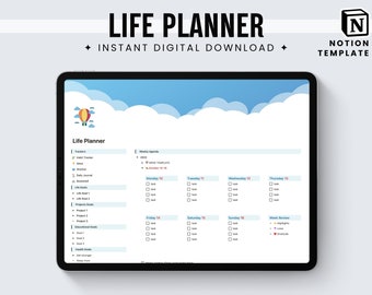 Life Planner Notion, All in One Planner, Notion Dashboard, Ultimate Notion Planner, Vision board, Daily Journal with prompts, Habit Tracker