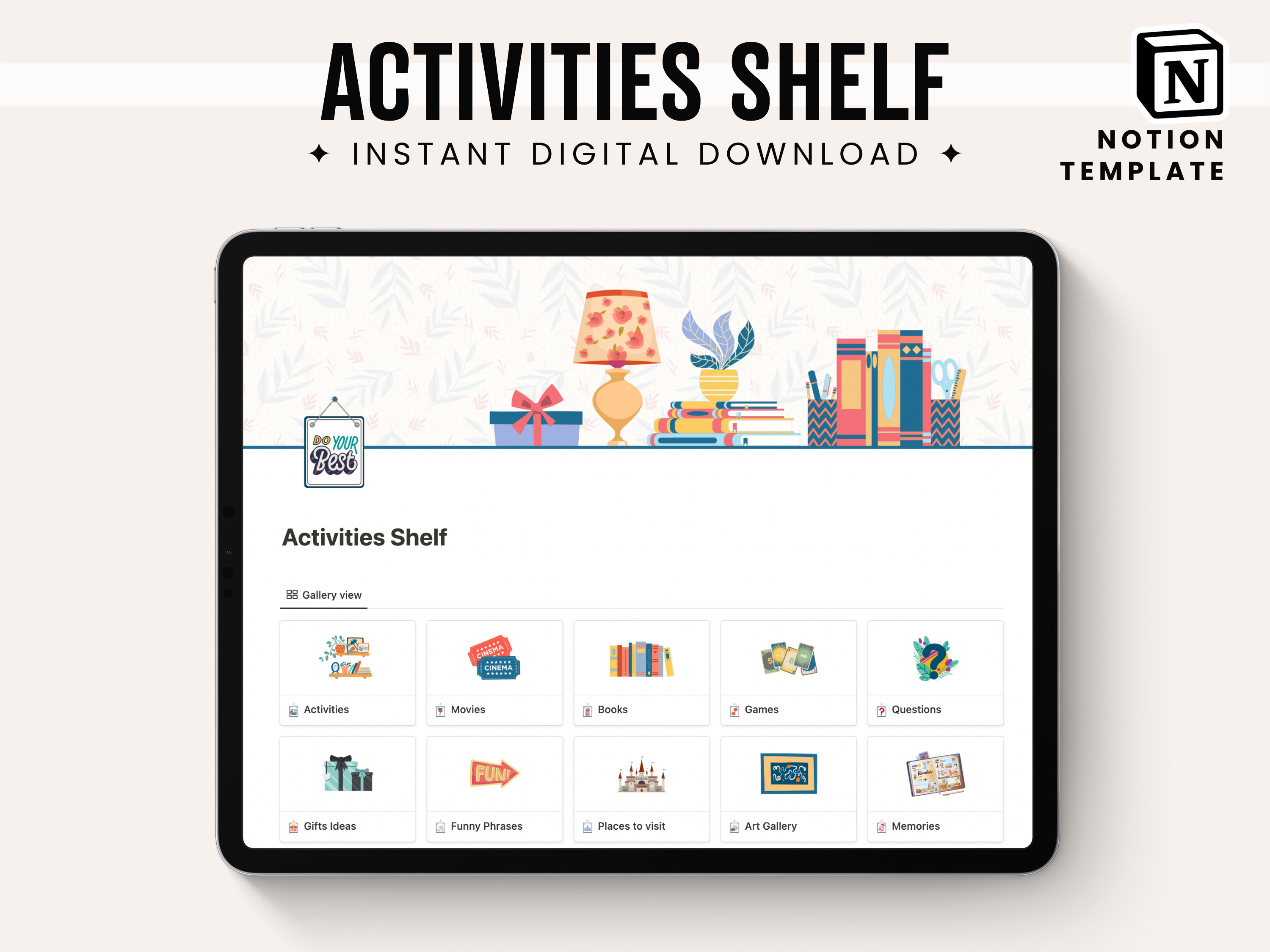Notion Activities Shelf | Digital Organizer for Kids |  Children's Trackers | 10-in-1 | Mom Planner | Reading Log for kids
