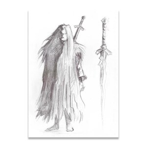 Warrior - Fantasy - Original Pencil Drawing A4 Print