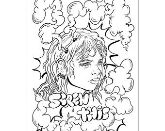 Screw this - Surreal female portrait - Original illustration A4 Print
