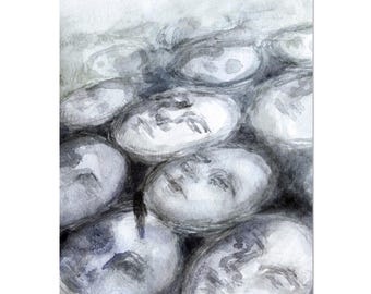 Twarze - Mroczne Surrealistyczne - Oryginalny obraz gwaszowy, wydruk A4
