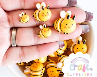 Bee Cabochons | Yellow Resin Flatbacks, DIY Embellishments - Set of 10