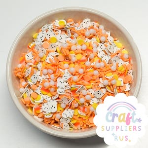 Faux Candy Corn Ghost Polymer Clay Sprinkles, Fake Candy Corn Sprinkles, Faux Halloween Sprinkles, Fake Bake, Slime, Halloween Decoration