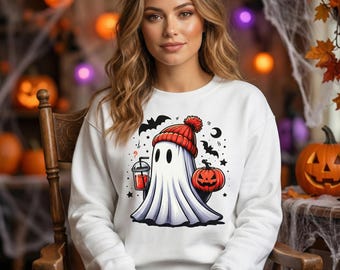 Flickigt spöke Halloween DTF-överföring, färdig tryckvärmedesign (11 tum)