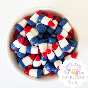 6/12pc Faux 4th of July Candy Corn Cabochons, Fake Patriotic Candy Corn Cabochons, Fake Bake, Slime