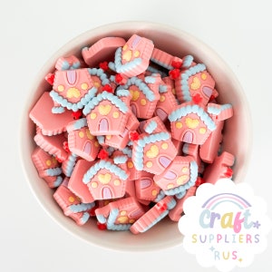 Pink Gingerbread House Flat Back Cabochons, Gingerbread House Cabochons, Christmas House Cabochons, Christmas Cabochons