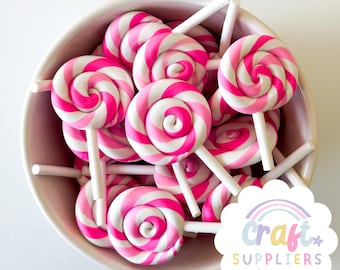 3/6/9/12pc Faux Pink Swirl Polymer Clay Lollipops, Fake Pink Polymer Clay Lollipops, Fake Bake, Charms, Fake Lollipops