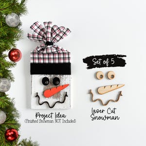 Laser Cut Snowman Face Blanks – Set of 5 – DIY Christmas Craft Kit – 1/8&quot; Wood Cutouts for 2x4 Projects – Rustic Holiday Snowman Decor