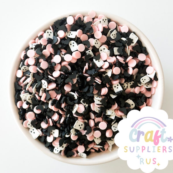 Fake Halloween Pastel Polymer Sprinkles, Halloween Sprinkles, Fake White, Pink, and Black Sprinkles, Fake Candy