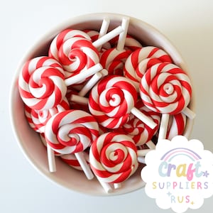 Christmas Peppermint Polymer Clay Lollipop, Fake Peppermint Lollipop, Peppermint Lollipop Cabochon, Fake Candy